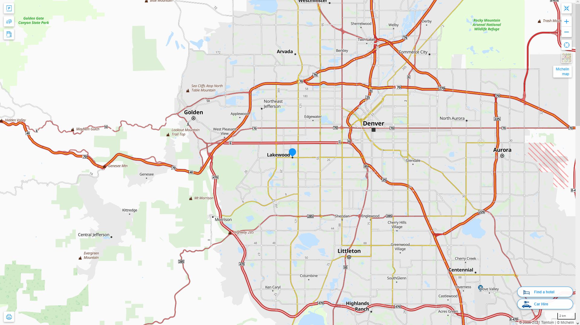 Lakewood Colorado Highway and Road Map